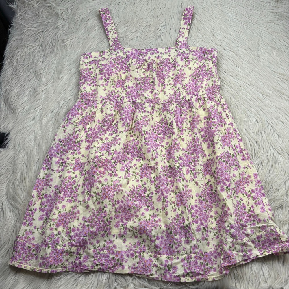 Heartloom Women's M Purple Floral Empire Mini Dress Cottagecore Coquette Picnic